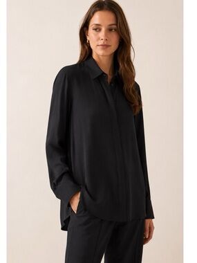 The Row Carlton Black Crepe Pleated Back Blouse | Minimal Luxe